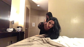 Dominatrix Pegs Goth Crossdresser And Makes Her Swallow Cum thumbnail