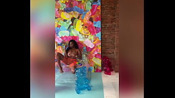 Slobbering on a huge thick dildo