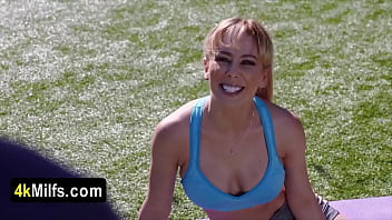 Busty blonde stepmom fucked after her workout