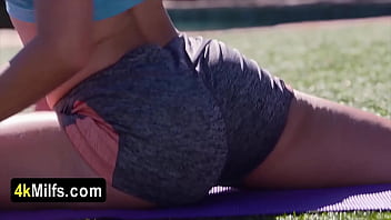 Busty blonde stepmom fucked after her workout