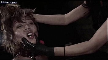 Tied up lesbian gets drilled with big toys