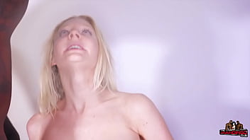 Petite blonde spinner never had bbc til these two teammates ran a bareback train on her