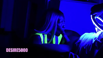 Black light blowjob while working on the clock at the ship yard