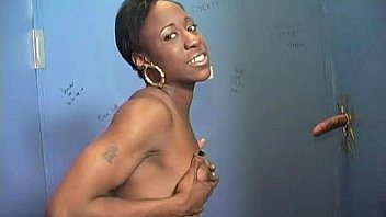 Black chick gives gloryhole blowjob 15