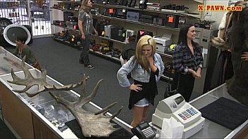 Lesbians pawn their asses with nasty dude in the pawnshop