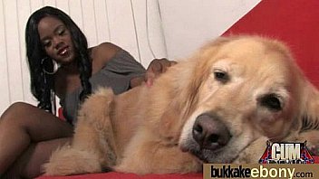 Ebony babe sucks group of white guys 21