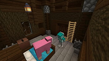 Minecraft milf gets stuck in bed
