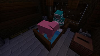 Minecraft milf gets stuck in bed