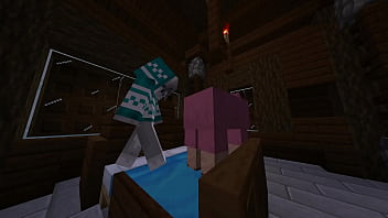 Minecraft milf gets stuck in bed