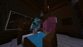 Minecraft milf gets stuck in bed
