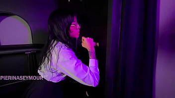 Brunette with big ass gets two dicks in glory hole Brunette with big ass gets two dicks in glory hole