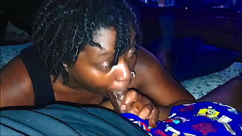Darkchocolatebarbie gives her bf a sloppy bj while her friend is sleep on side them