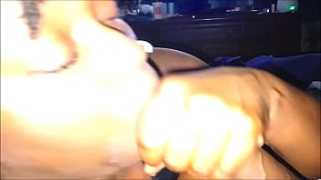 Darkchocolatebarbie gives her bf a sloppy bj while her friend is sleep on side them