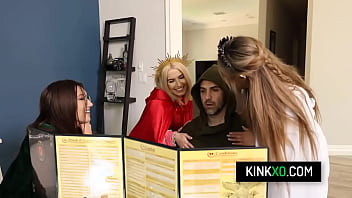 Teen bffs spice up a boring game night by sharing stud's cock in foursome