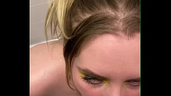 Teen sucks big dick and drinks pee