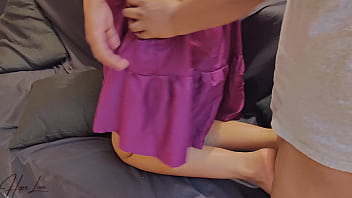 Hot asian girl has sex on the sofa with friend with benefits