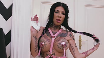 Anal queen gapes her ass with monster black dildo