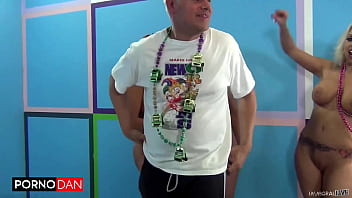 Amy brooke sucks cum off ava devine's knockers in wild orgy