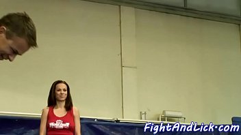 Wrestling dyke strapon fucked from behind