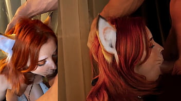 Cute fox sucks big dick cum on face