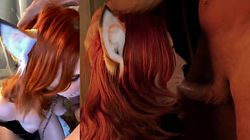 Cute fox sucks big dick cum on face