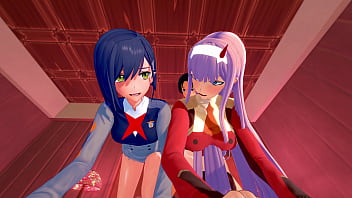 Cute ichigo and zero two get fucked hard in wild threeway