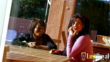 Skinny ebony girl and latina babe fuck outdoor