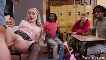 When the teacher leaves haley spades sucks her bfs big cock and lets him fuck her during detention ifo the petite small tits slut is dped