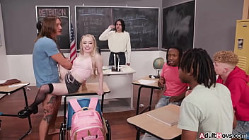 When the teacher leaves haley spades sucks her bfs big cock and lets him fuck her during detention ifo the petite small tits slut is dped