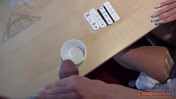 Receptionist takes sperm sample and gets horny