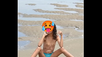 Nude model in a public beach photoshoot small tits nice ass