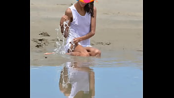 Nude model in a public beach photoshoot small tits nice ass