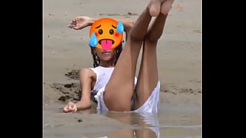Nude model in a public beach photoshoot small tits nice ass