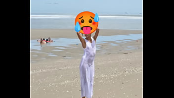 Nude model in a public beach photoshoot small tits nice ass