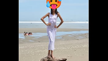 Nude model in a public beach photoshoot small tits nice ass