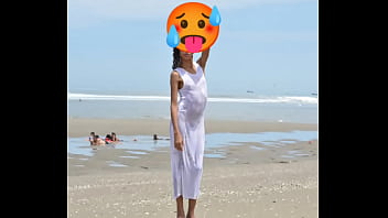 Nude model in a public beach photoshoot small tits nice ass