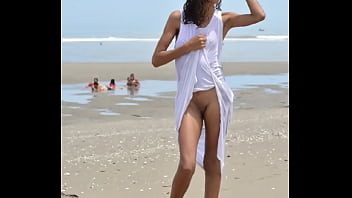 Nude model in a public beach photoshoot small tits nice ass