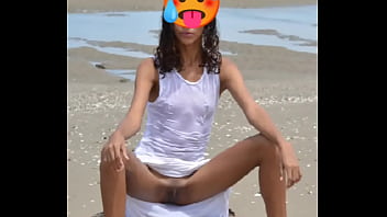 Nude model in a public beach photoshoot small tits nice ass