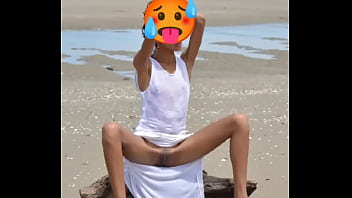 Nude model in a public beach photoshoot small tits nice ass