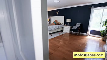 See this petite oriental black haired teenager seducing her big tit blondie friend