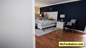 See this petite oriental black haired teenager seducing her big tit blondie friend