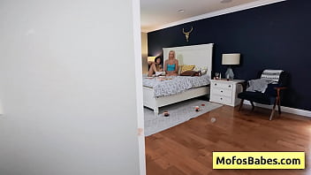 See this petite oriental black haired teenager seducing her big tit blondie friend