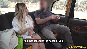 Fake taxi sexy nurse gets her uniform on in the backseat