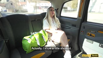 Fake taxi sexy nurse gets her uniform on in the backseat