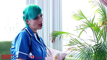Blue haired alternative nurse takes care of your cock in an appointment