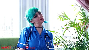 Blue haired alternative nurse takes care of your cock in an appointment
