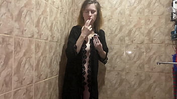 Ordinary girl with perfect tits masturbates under shower