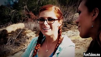 Sexy babe banged by a nasty lesbian and her boyfriend