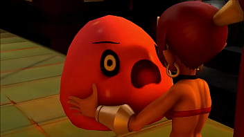 Shantae swallows a monster and dances