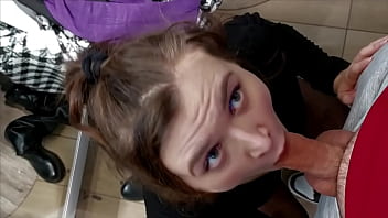 Hot sex with a lush girl cum on the ass and blowjob in the fitting room